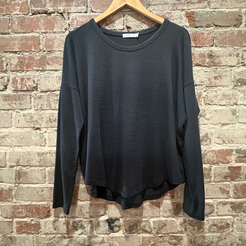 Rag & Bone Charcoal Grey Long Sleeve Slub Jersey Top Size Large
